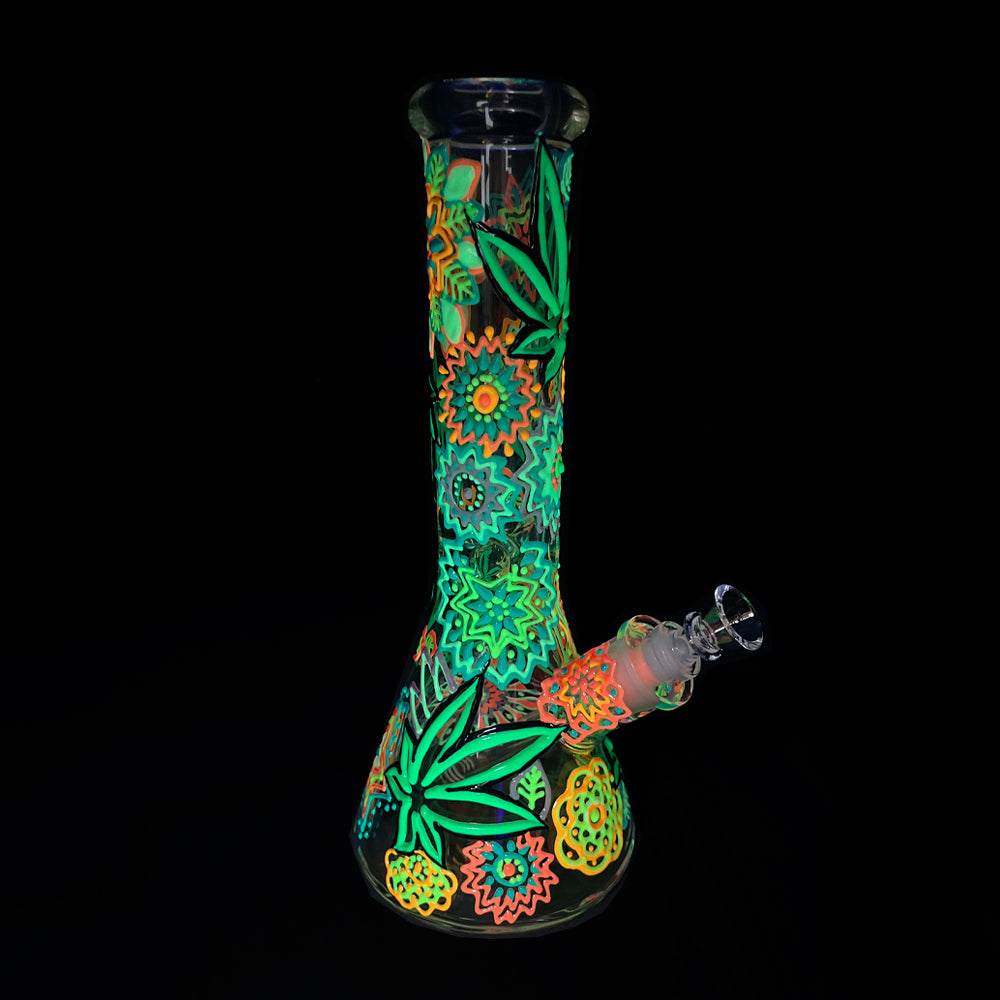 Hippie Leaf Glow In The Dark 32cm Thick Glass Waterpipe Bong The Juicyjoint 0562