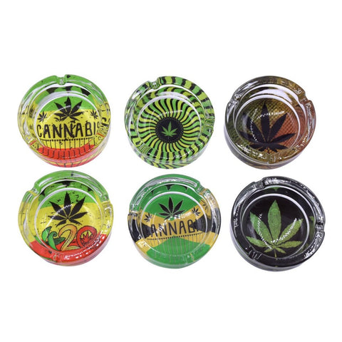 Round Glass Ashtray - Assorted "Hash T" Designs