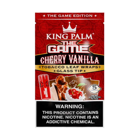 King Palm - "The Game" Cherry Vanilla Tobacco Wraps with Glass Tip - Pack of 5