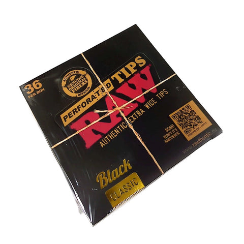 Raw Black - Perforated - Extra Wide Rolling Tips - Box of 36