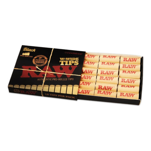 Raw Black - Pre-Rolled W-Wide Tips - Matchbox of 18