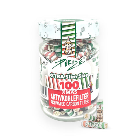 Purize - Xtra Slim 6mm Jar of 100 - Activated Charcoal Filters - Christmas Special Edition