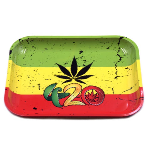 420 Rasta Leaf -  Metal Rolling Tray