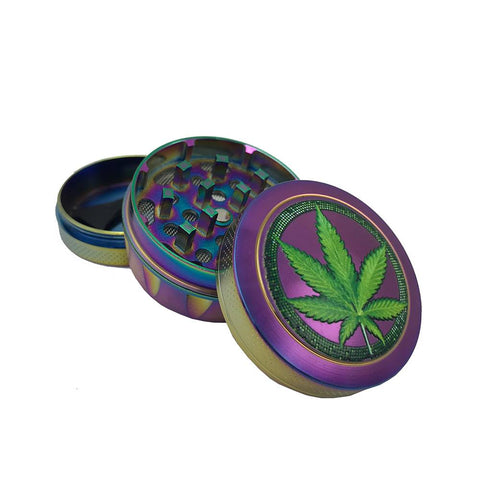 Petrol coloured 40mm metal grinder - 3 Part Leaf Design