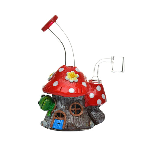 Magical Mushroom House & Frog - Glass & Resin 18cm Dab Rig / Bong