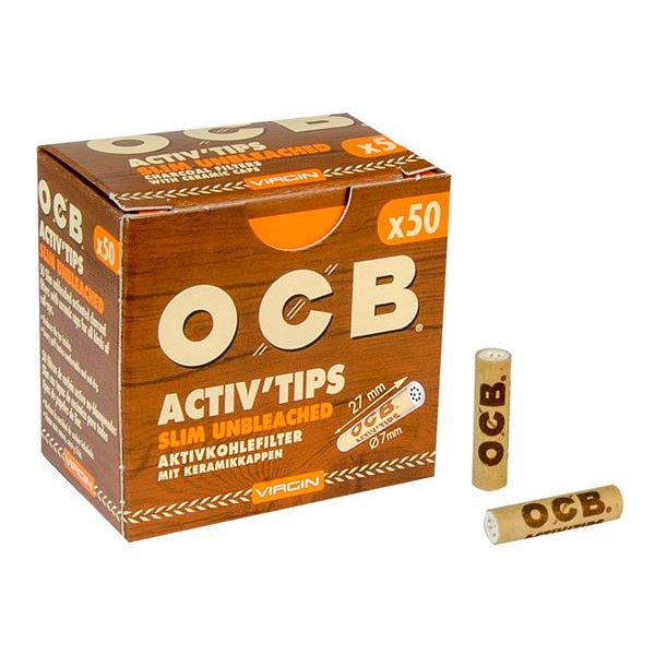 OCB ActivTips Slim Unbleached Virgin Charcoal Filters Box of 50