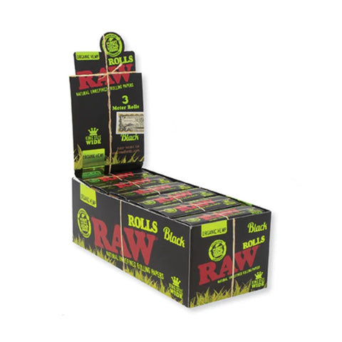 RAW - 3m Organic Black - Wide Papers on a Roll - Box of 12