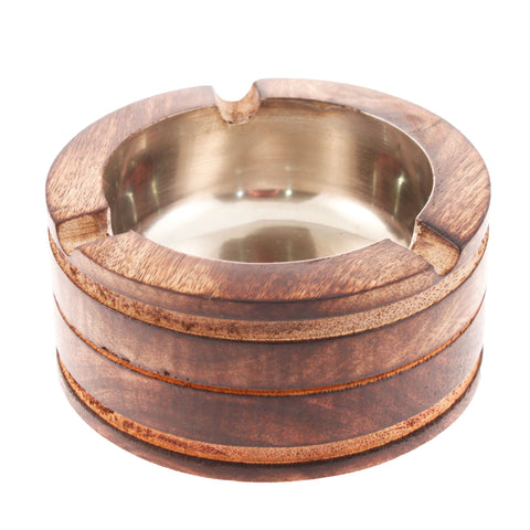 Mango Wood And Nickel Ashtray - 4 Inch