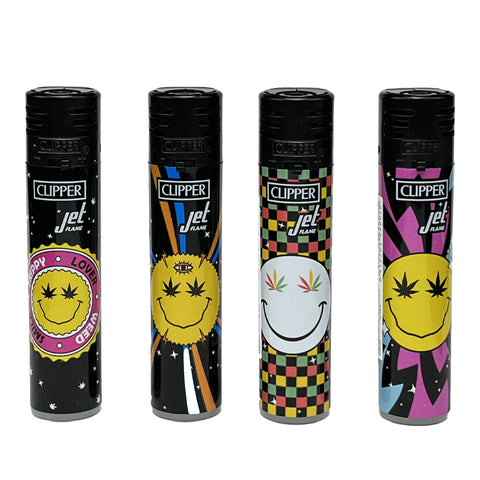 Clipper - Jet Flame Lighter - Happy Weed Faces