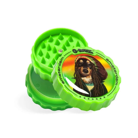 G-Rollz -  Reggae Dog - 3-Part Green Acrylic Grinder 53mm with Storage