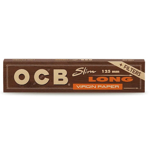 OCB Slim Virgin - Extra Long 125mm Unbleached  - Rolling Paper with Tips”