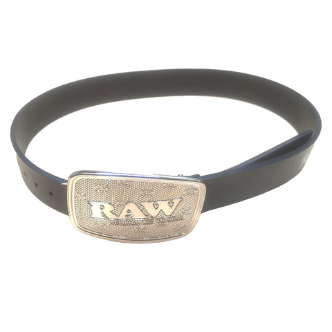 Raw - Vegan Leather Black Belt - Silver Logo Buckle