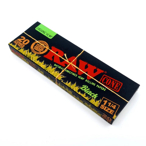 RAW Black Organic Hemp - 1 1/4 Pre-rolled Cones - 20 pack