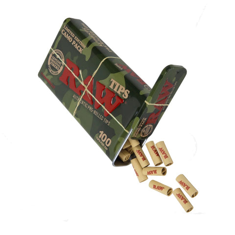 RAW - Kingsize Camo Stash Tin With Pre Rolled Roach Tips x 100