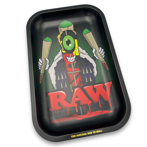 Raw Metal Rolling Tray Medium - Cone Monster Design