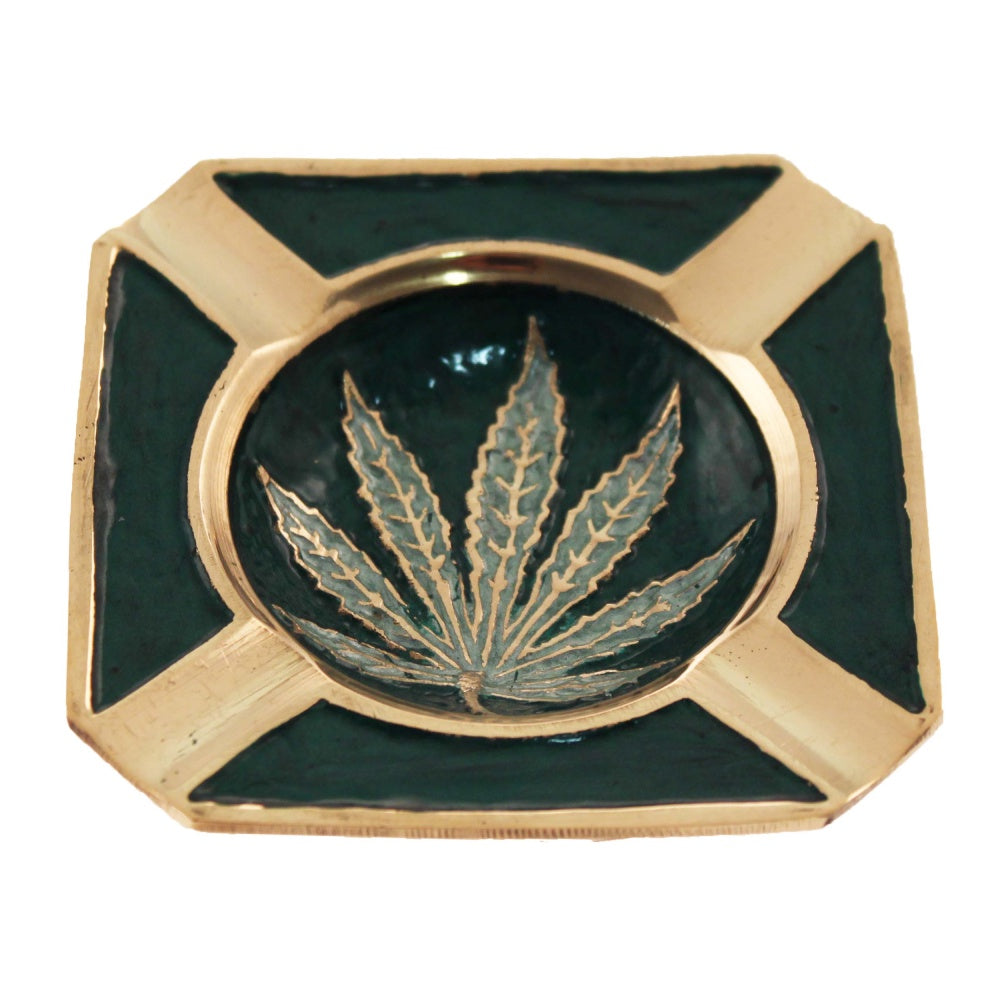 Ganja Leaf - Square Brass - Small Ashtray – The JuicyJoint