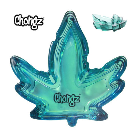 *NEW* Chongz - Leaf Shape Glass Ashtray - Transparent Blue