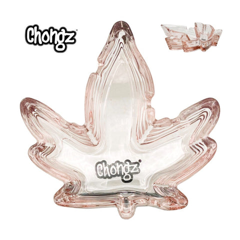 *NEW* Chongz - Leaf Shape Glass Ashtray - Transparent Pink