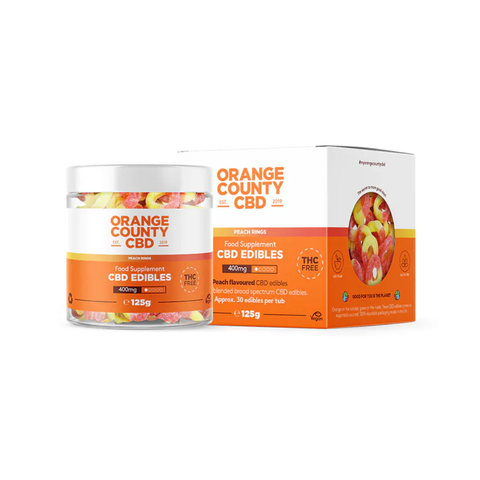 CLEARANCE!! Orange County CBD - 800mg  Tub of 30 x Gummy Peach Rings - 27mg per Sweet (Past Expiry)