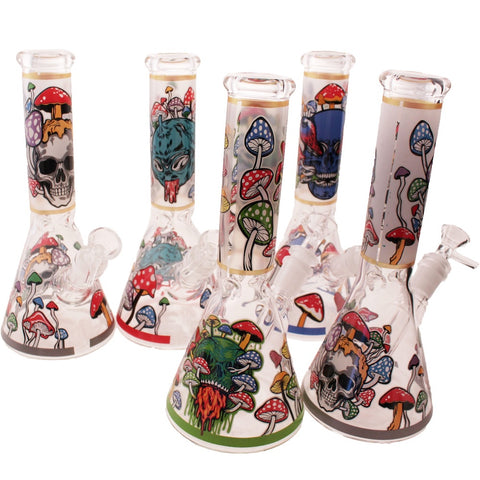 Trippy Magic Mushroom Waterpipe - 27cm Beaker Style Bong