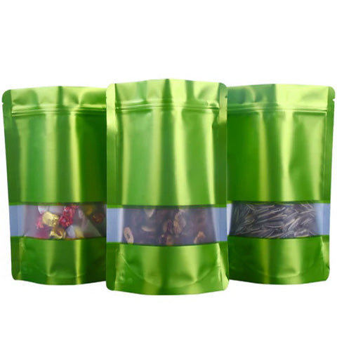 Mylar Bags - 3.5g Green Window x 100 - Stand Up Pouch