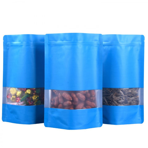 Mylar Bags - 3.5g Blue Window x 100 - Stand Up Pouch