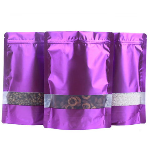 Mylar Bags - 3.5g Purple Window x 100 - Stand Up Pouch