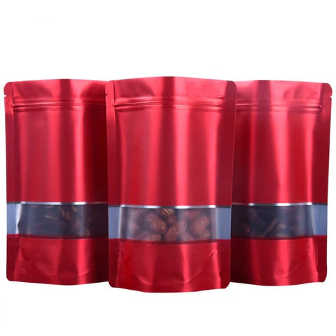 Mylar Bags - 3.5g Red Window x 100 - Stand Up Pouch