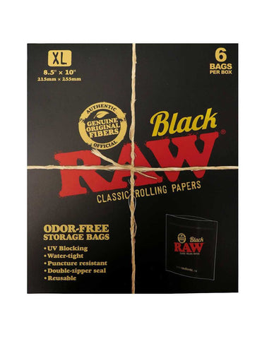 RAW Black Odor Free Storage Bags - X-Large 8.5" x 10" - Pack of 6