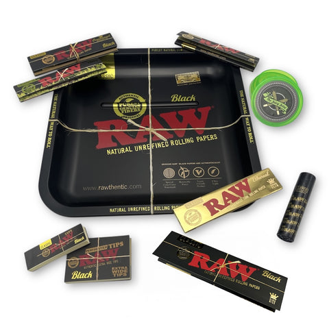 RAW - Black 'Square Shape' - Rolling Tray Gift Set