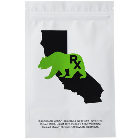 Cali Bear White/Clear Barrier Mylar Smell Proof Bags - Each
