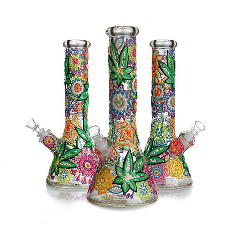 Hippie Leaf Glow In The Dark - 32cm Thick Glass Waterpipe Bong