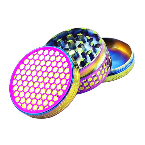 3 Part - 50mm - Honeycomb Metal Grinder - Rainbow