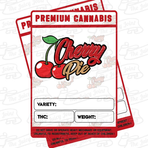 Mylar Bag Stickers - Cherry Pie x 12 - 3.5 Strain Label