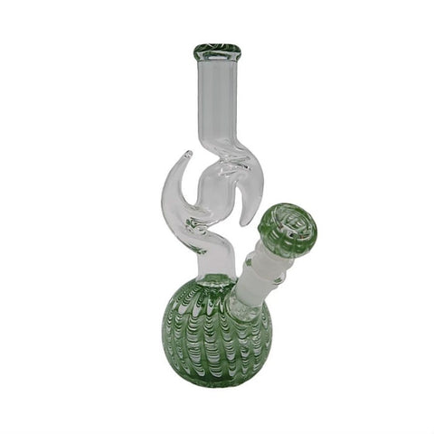 22cm Glass Waterpipe Bong - Green & White with Intricate Neck