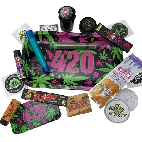 420 Vibrant Leaves - Medium Rolling Tray VIP Gift Set