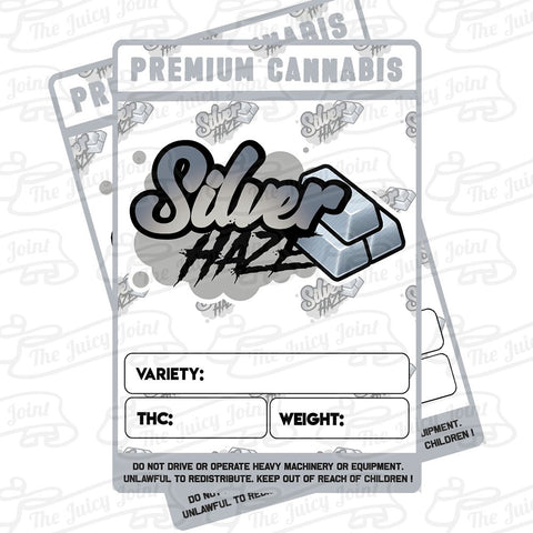 Mylar Bag Stickers - Silver Haze x 100 - 3.5 Strain Label