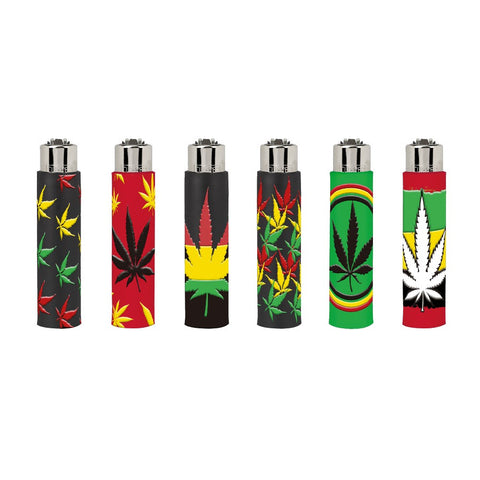 Clipper Mini Lighters With Rubber Case - Rasta Leaves