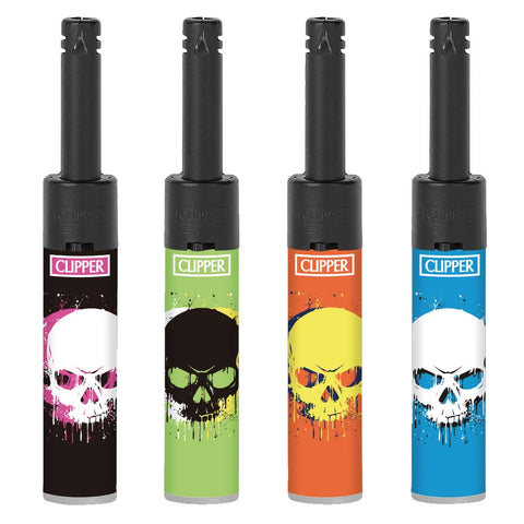Clipper - Mini Tube Pipe & Bong Lighter - Colour Skulls