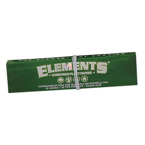 Elements Green - Connoisseur Kingsize Slim - Unrefined Plant Papers with Tips