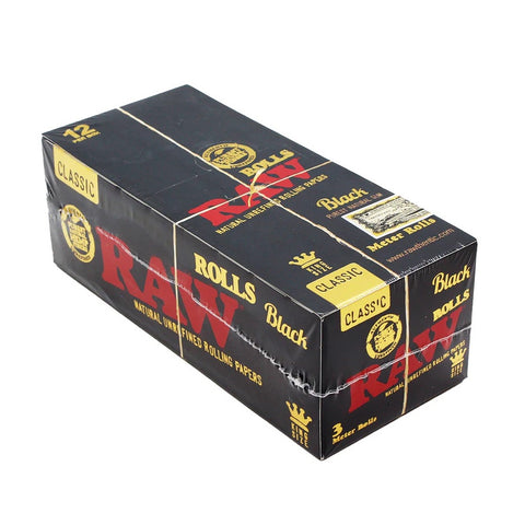 RAW - Classic Black King Size - 3 Metre Rolls - Box of 12