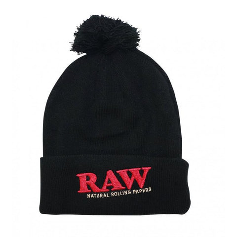 RAW - Pom Pom Beanie Hat - Black