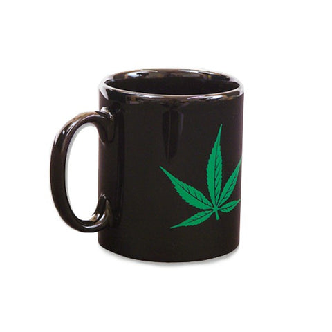 Black Ceramic Coffee Mug  - Green Leaf