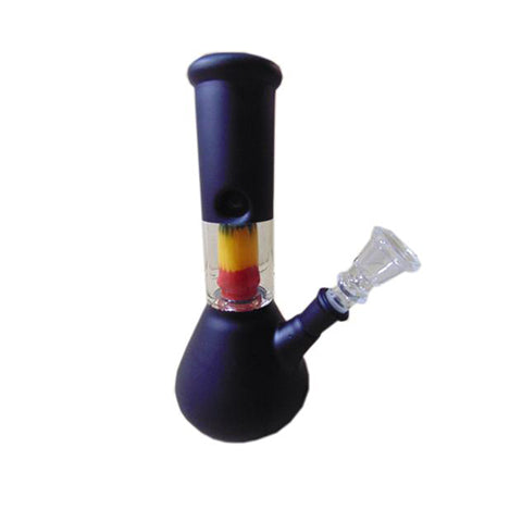 20cm Glass Waterpipe Bong - Matte Black with Rasta Percolator - GB5008 - The JuicyJoint