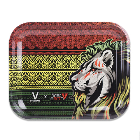First Earth Lion - Metal Rolling Tray by V Syndicate - Rasta Colours