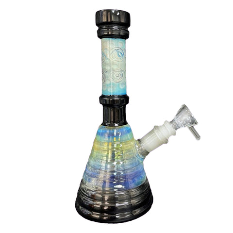 21.5cm "Bubble & Spirals" Glass Waterpipe Bong - Double-Grind Stem
