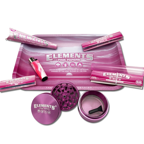 Elements Pink - Metal Grinder and Rolling Tray - Gift Set