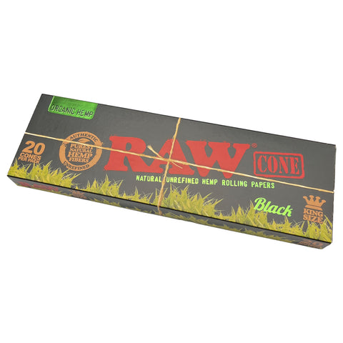 RAW Black Organic Hemp - Kingsize Pre-rolled Cones - 20 pack