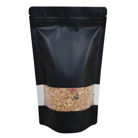 12 x 3.5g Mylar Bags - Matte Black Window - Stand Up Pouch